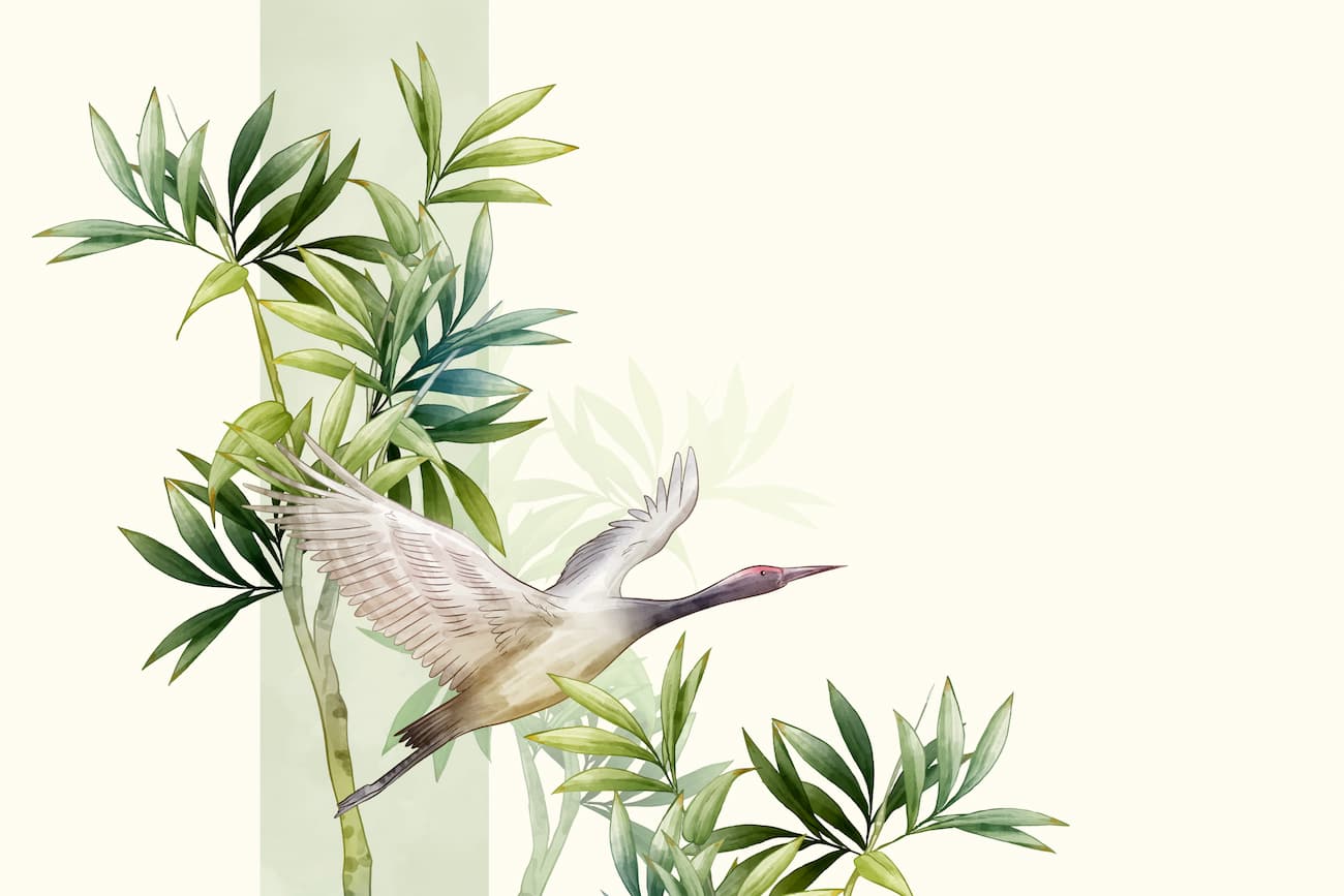 Papier peint bambous et grues