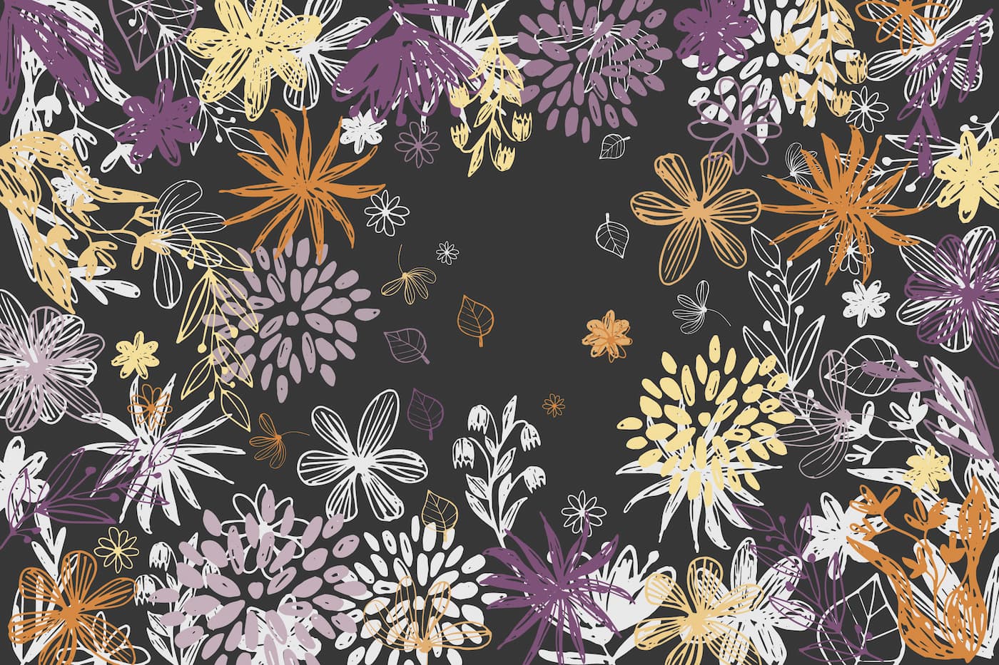 Papier peint floral pastel fond noir