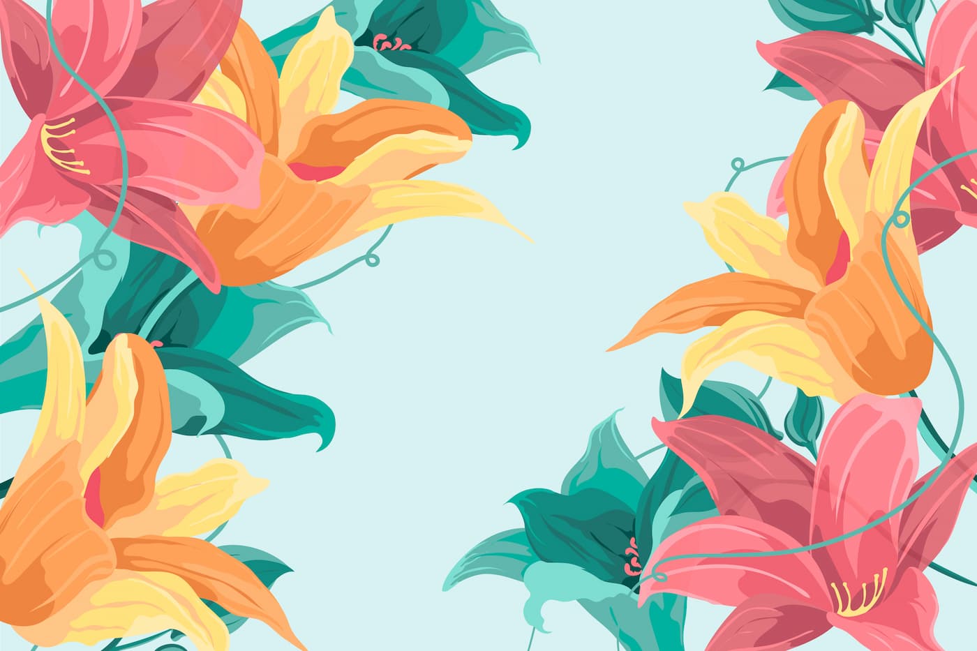 Papier peint fleurs tropicales verdoyante
