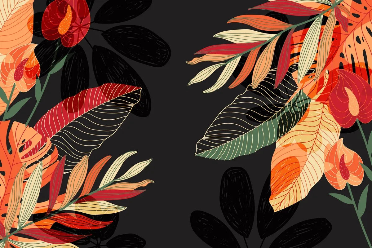 Papier peint plantes tropicales sur fond noir