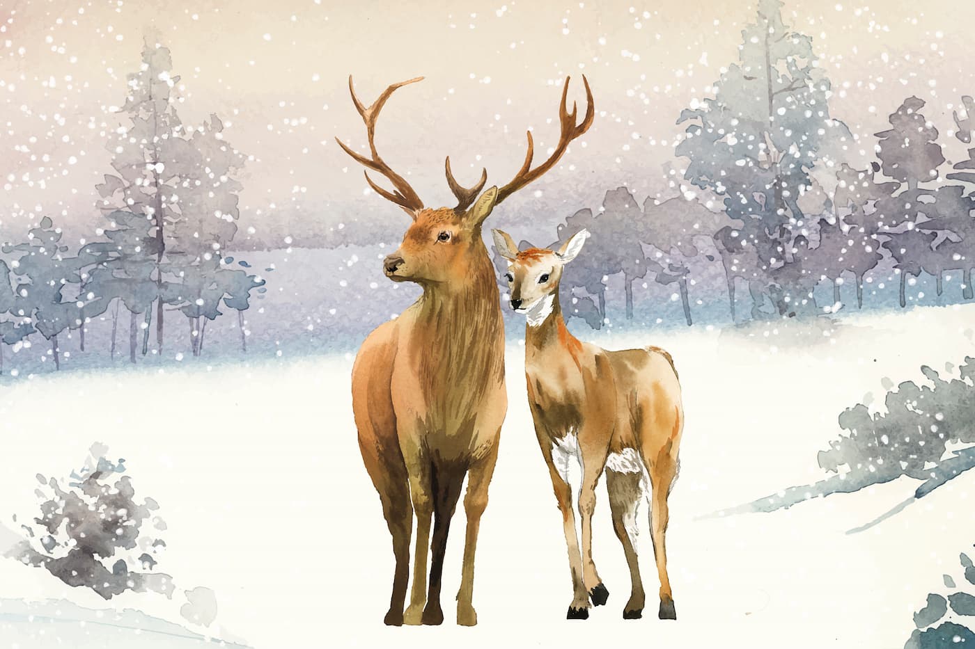 Papier peint cerfs et biche