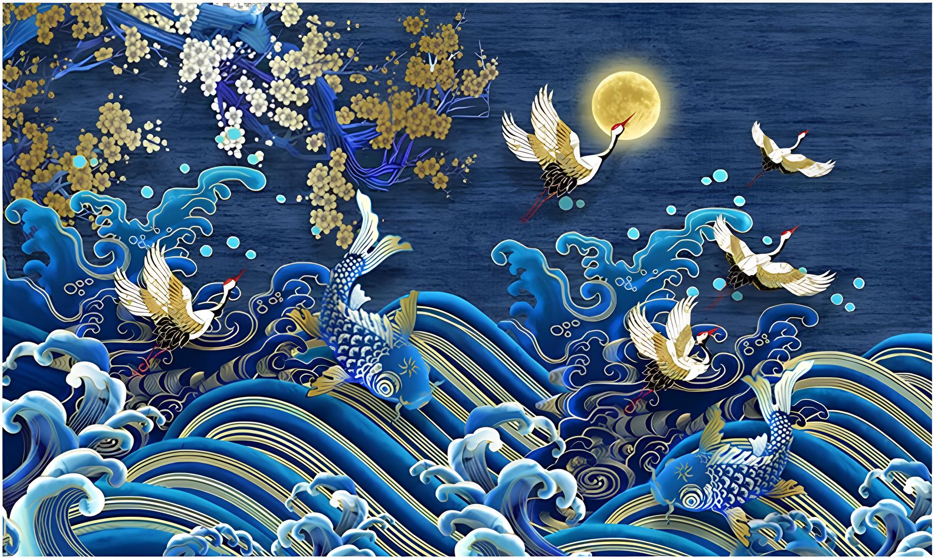 Papier peint design paysage folklorique