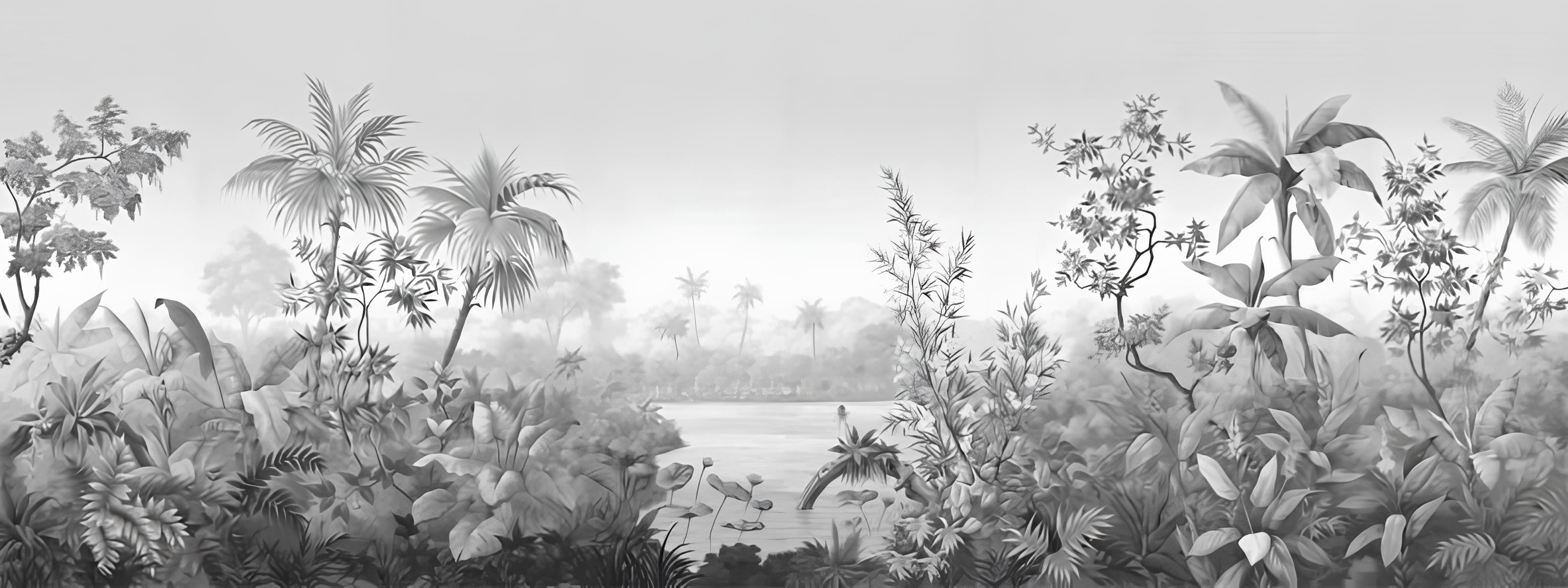 Papier peint jungle tropicale noir et blanc