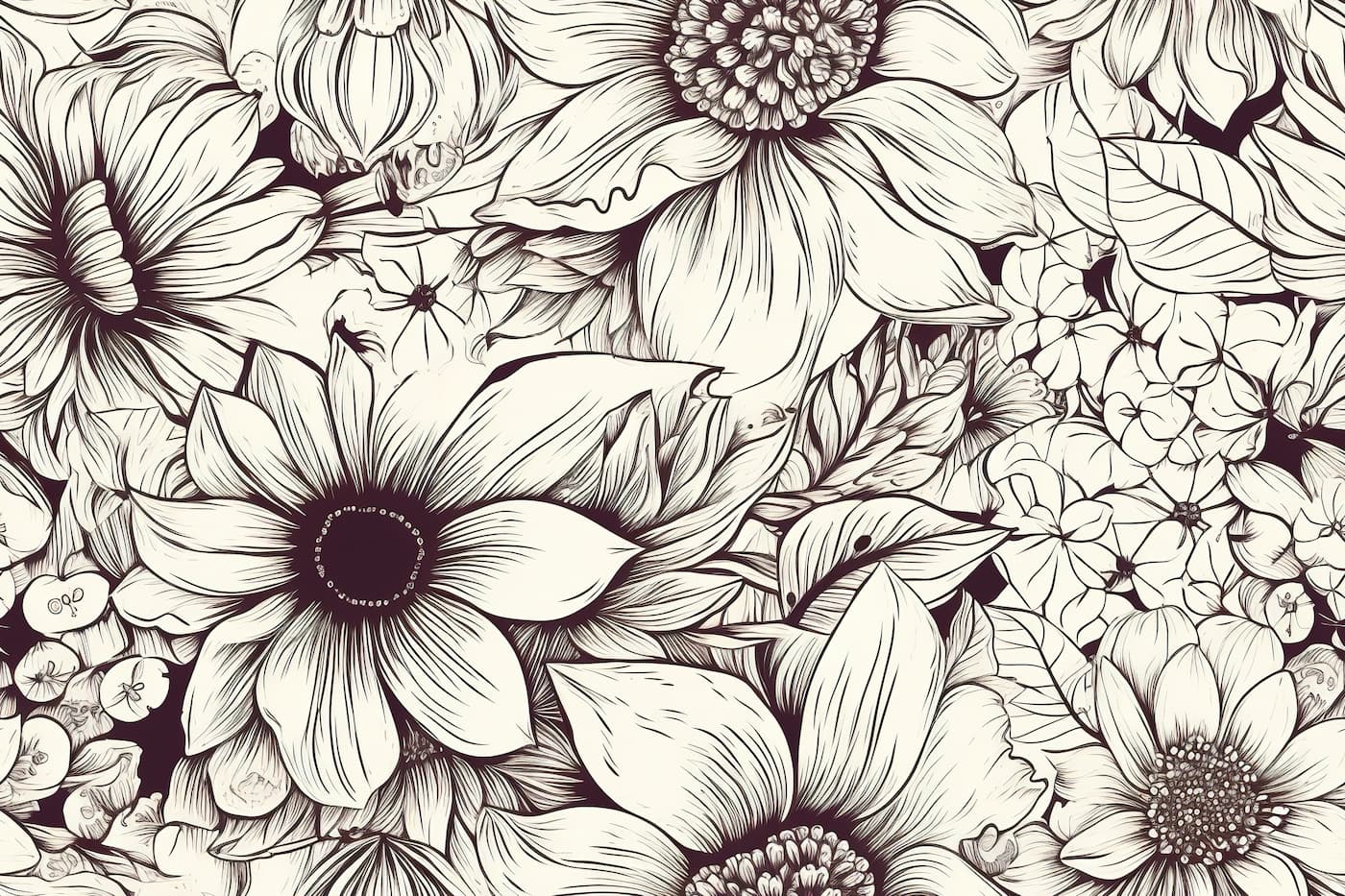 Papier peint floral noir et blanc