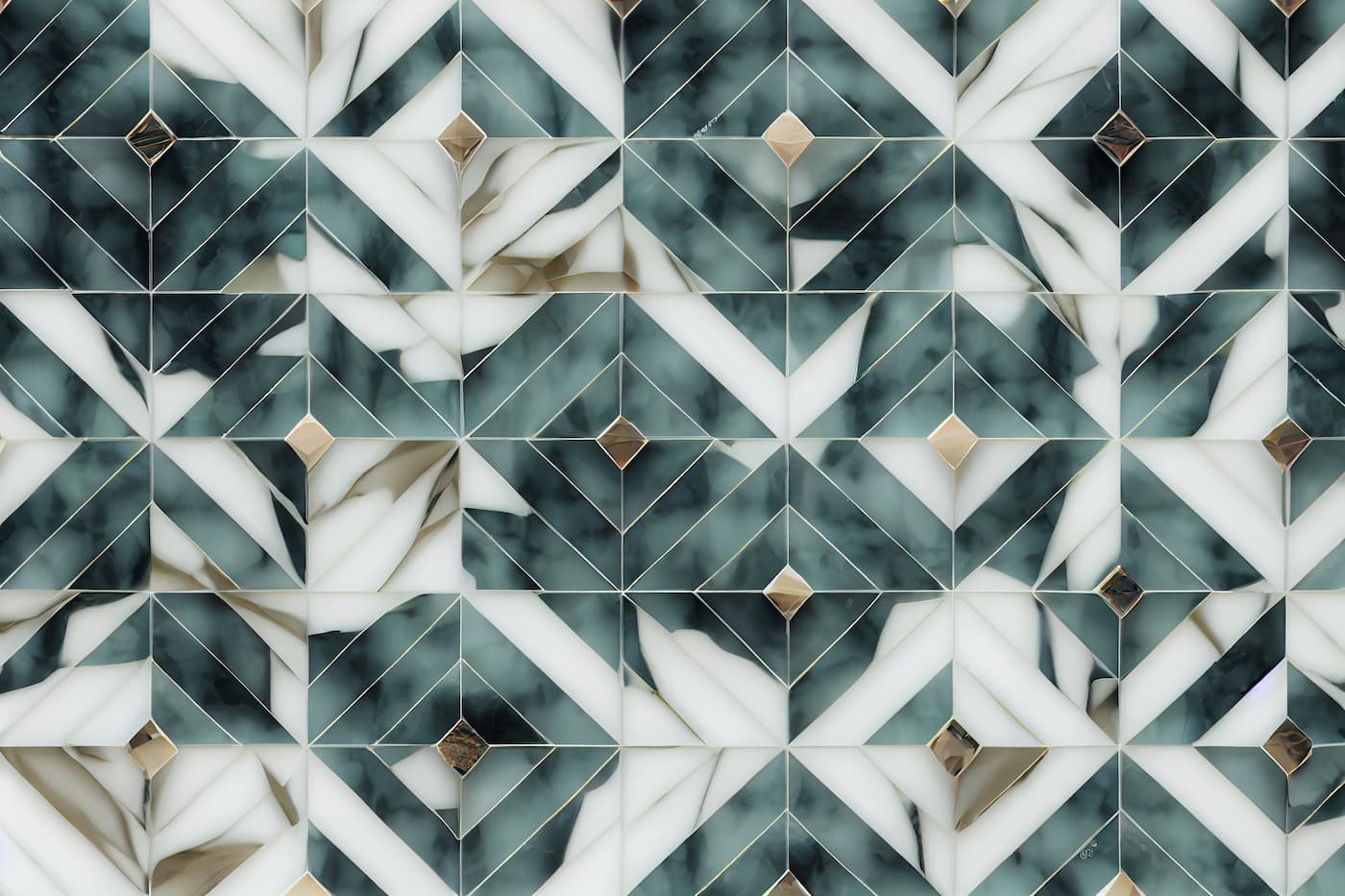 Papier peint géométrique design vert et doré