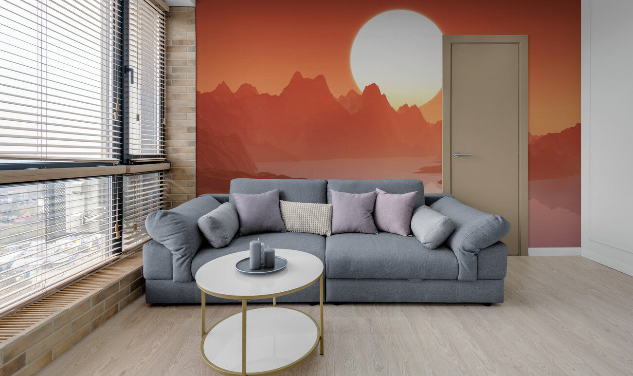 Papier peint lever de soleil et montagnes
