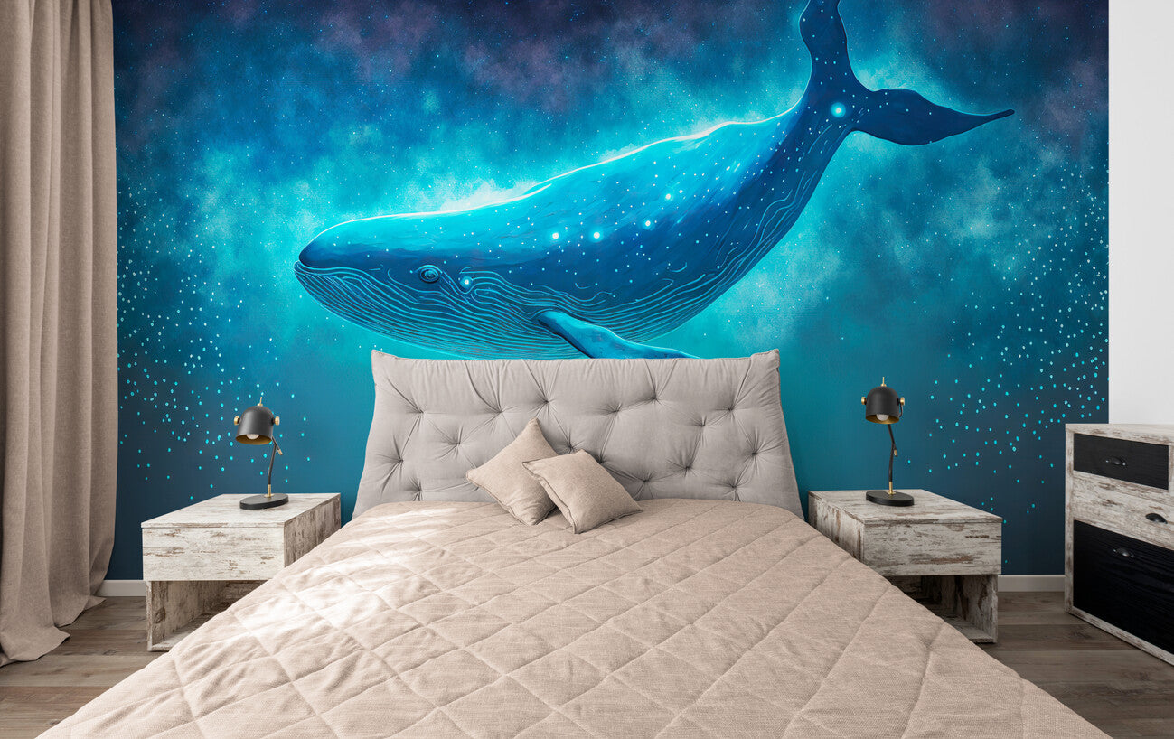 Papier peint baleine bleue et enfant