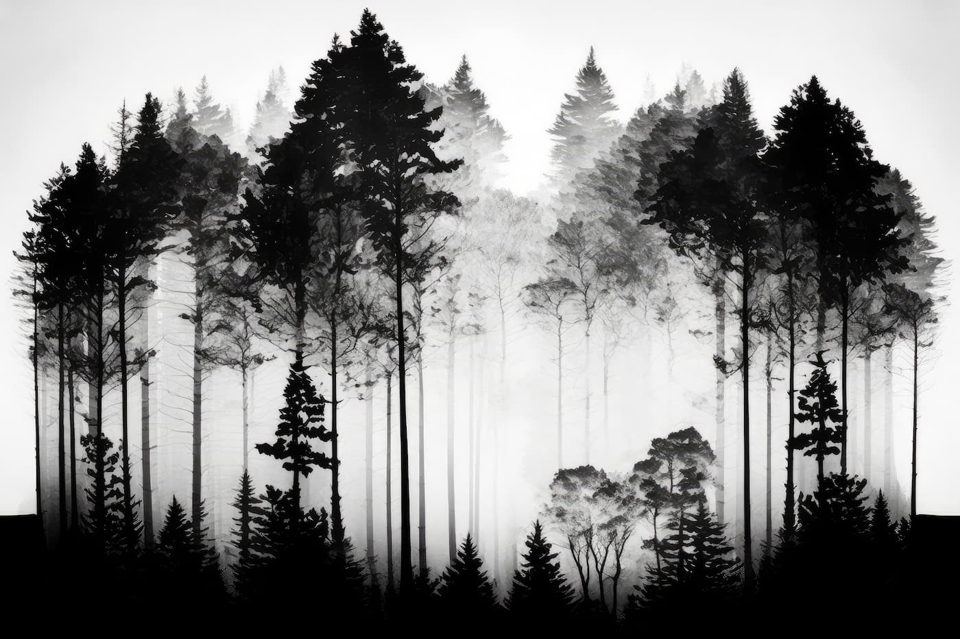 Papier peint forêt abstraite noir et blanc