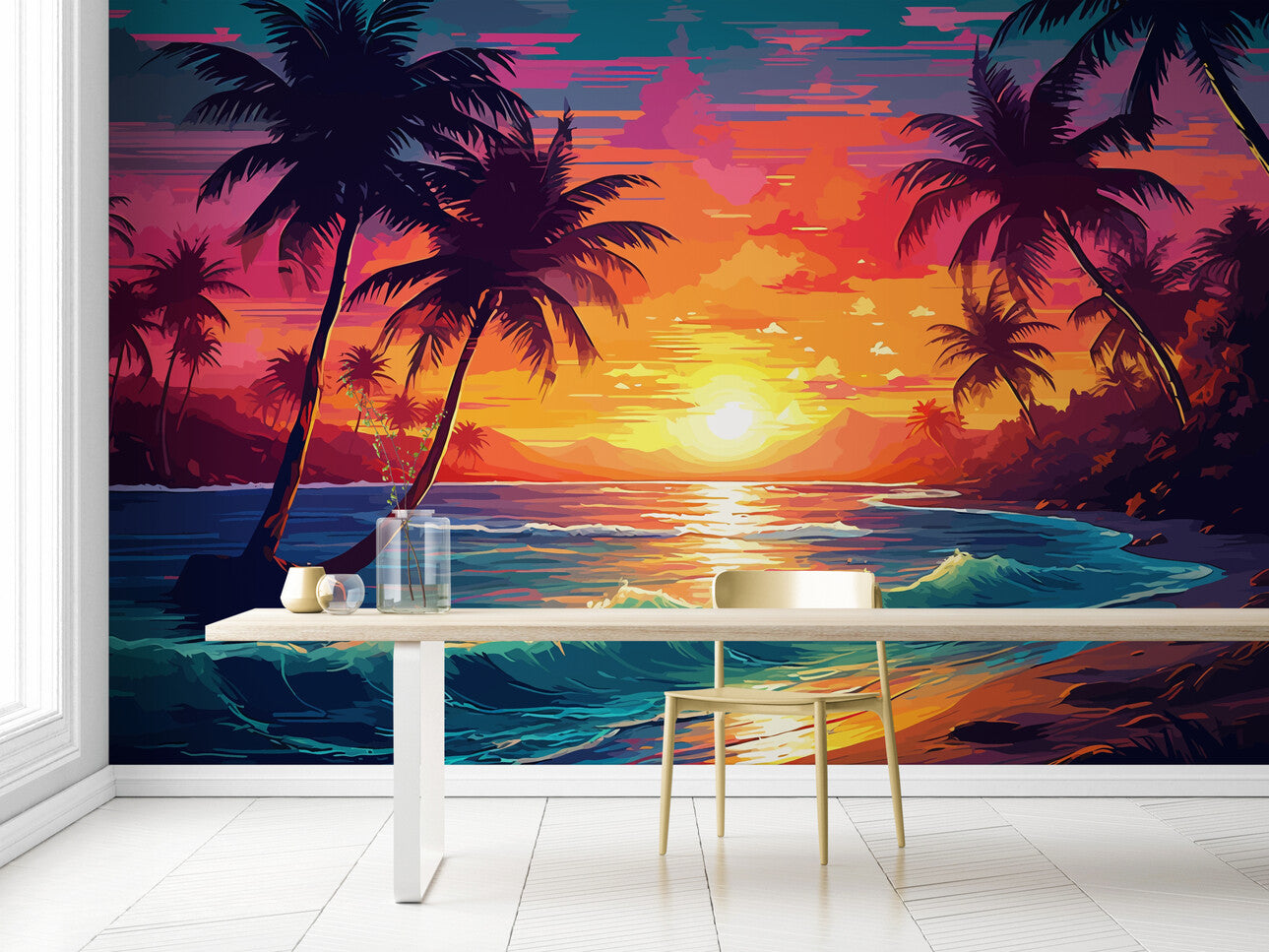 Papier peint plage coucher de soleil