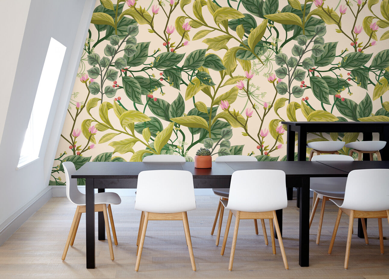 Papier peint vintage floral vert
