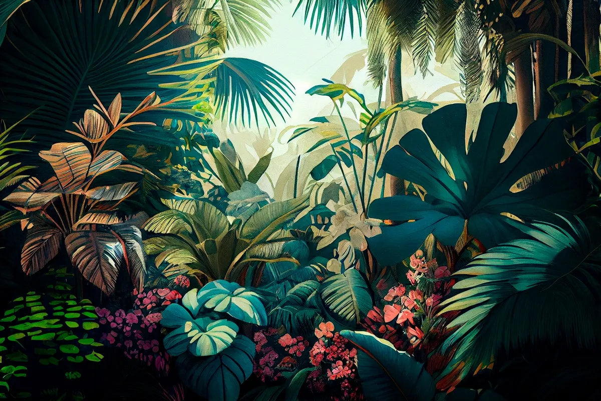 Papier peint rétro jungle tropicale