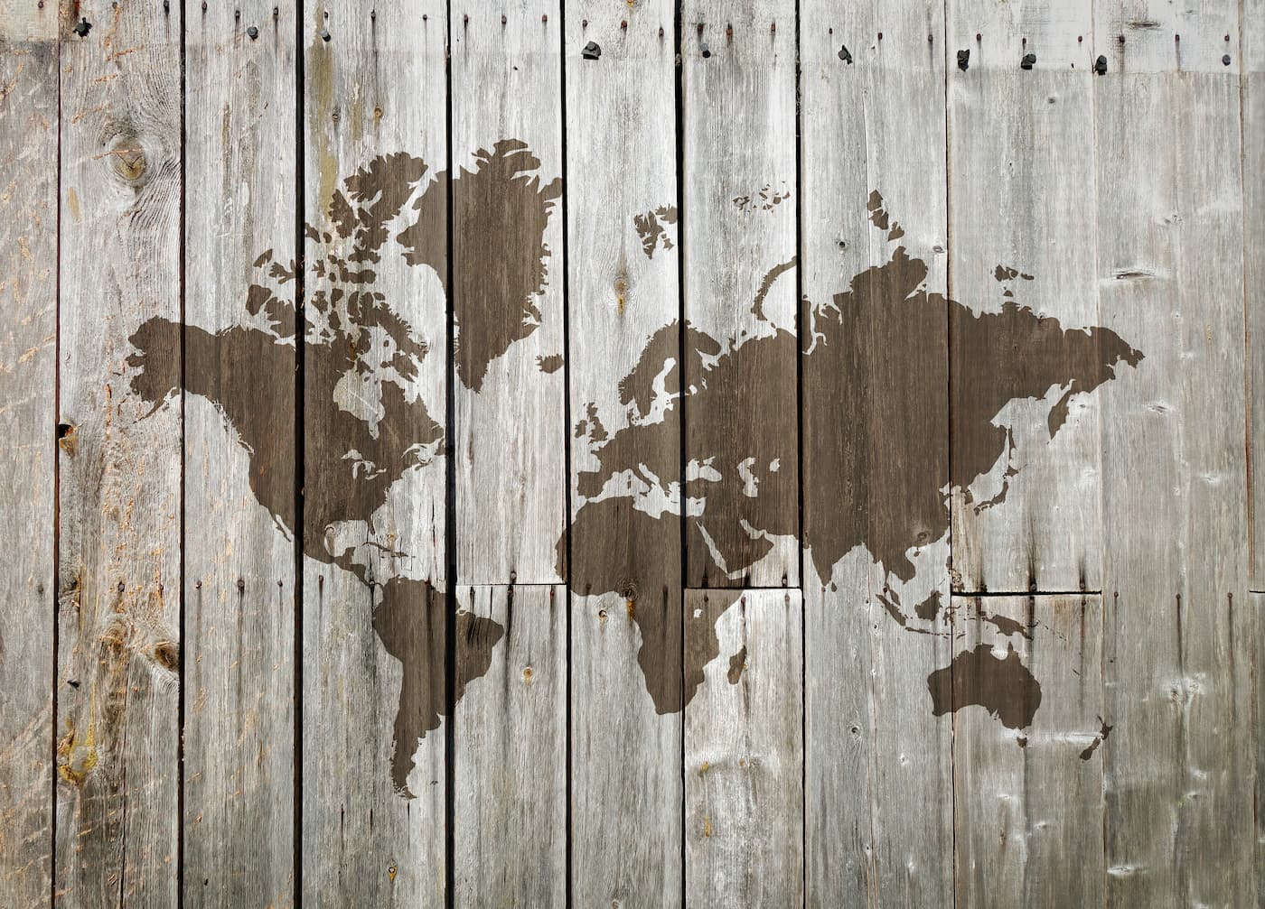 Papier peint bois carte du monde