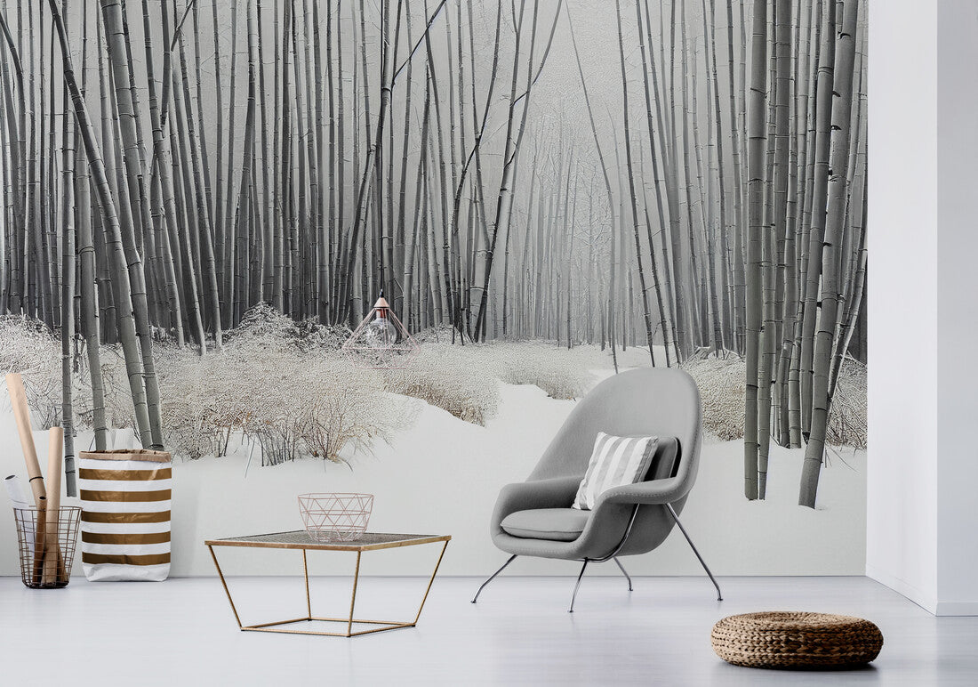 Papier peint vintage forêt de bambou grise