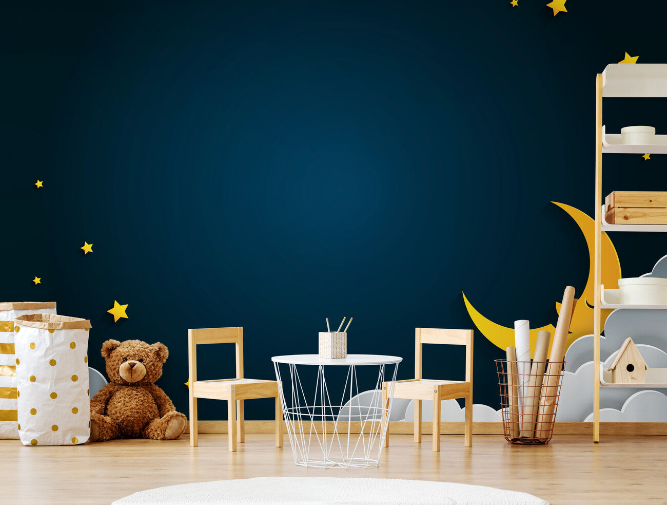 Papier peint enfant lune et nuages qui dorment