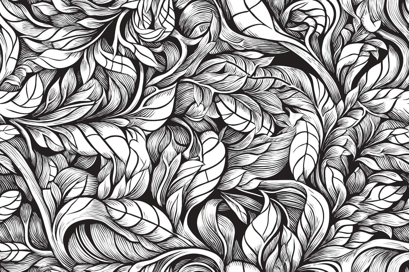 Papier peint feuillage noir et blanc