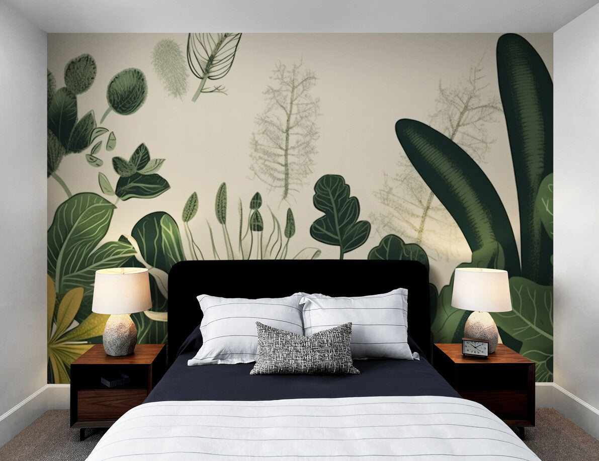 Papier peint plantes tropicales fleuries