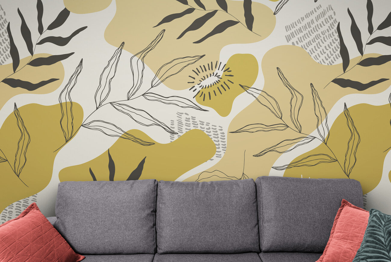Papier peint floral modern jaune