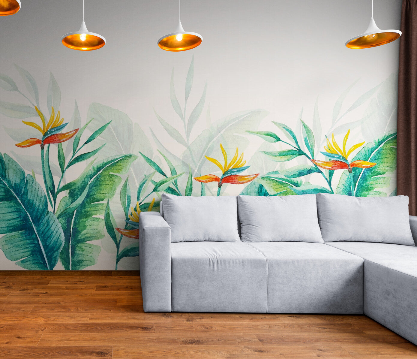 Papier peint feuilles plantes tropicales fleuries