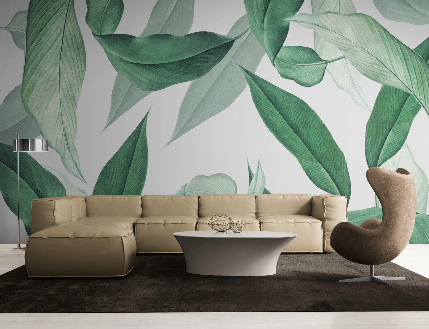 Papier peint feuilles tropicales verte
