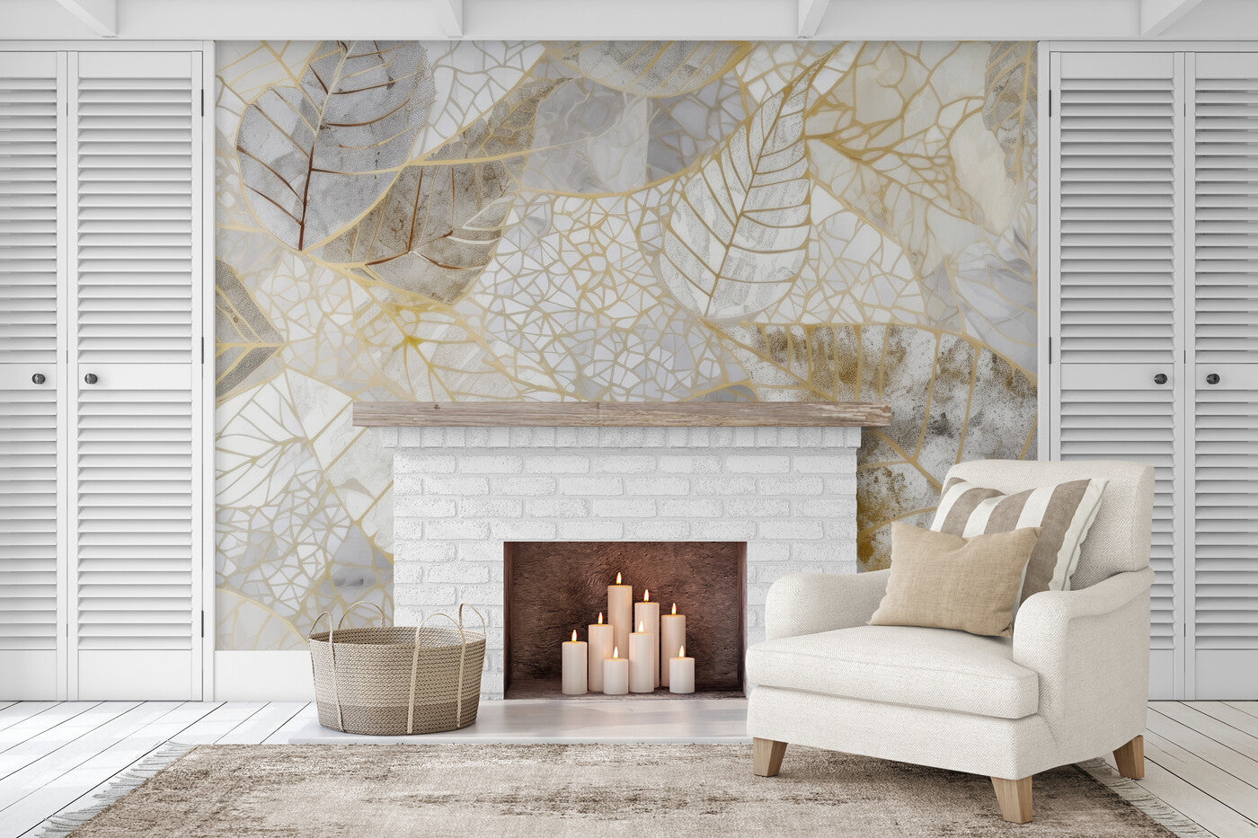 Papier peint motif feuillage tapisserie salon