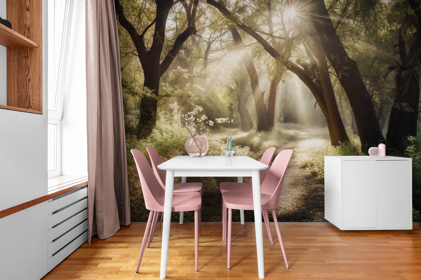Papier peint paysage forêt ensoleillée
