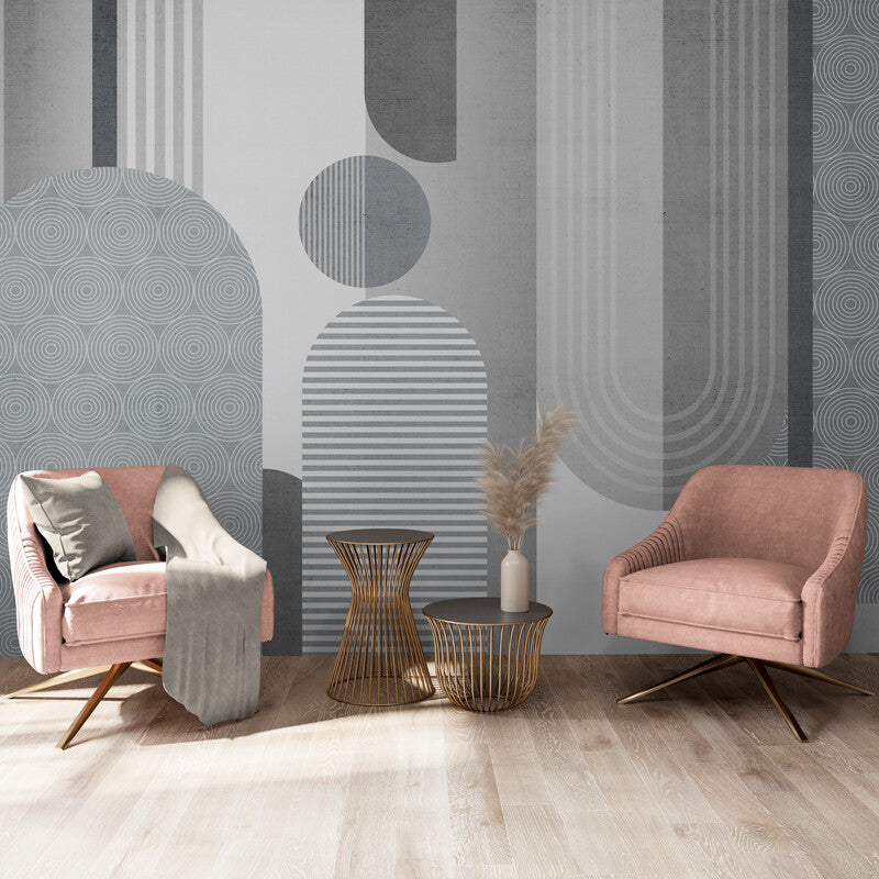 Papier peint géométrique scandinave gris