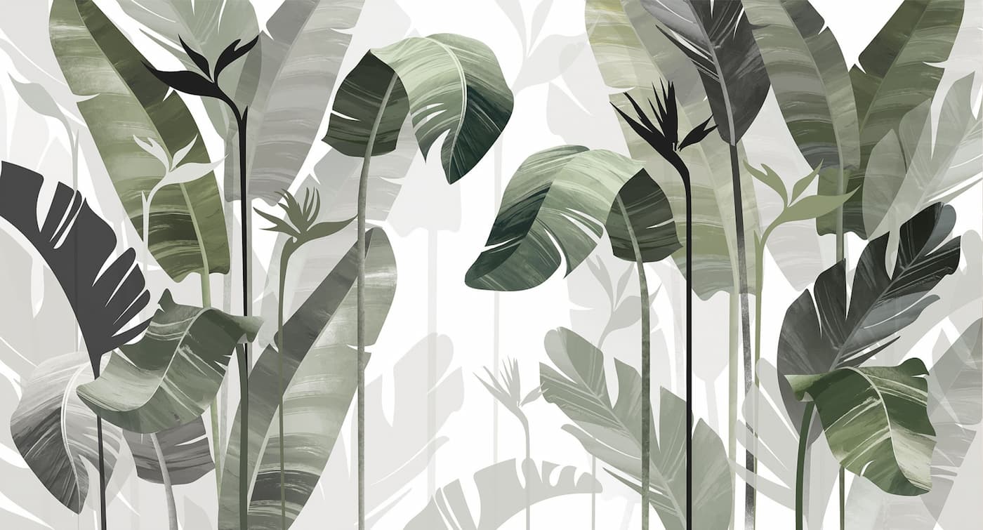 Papier peint feuillage forêt tropicale verte