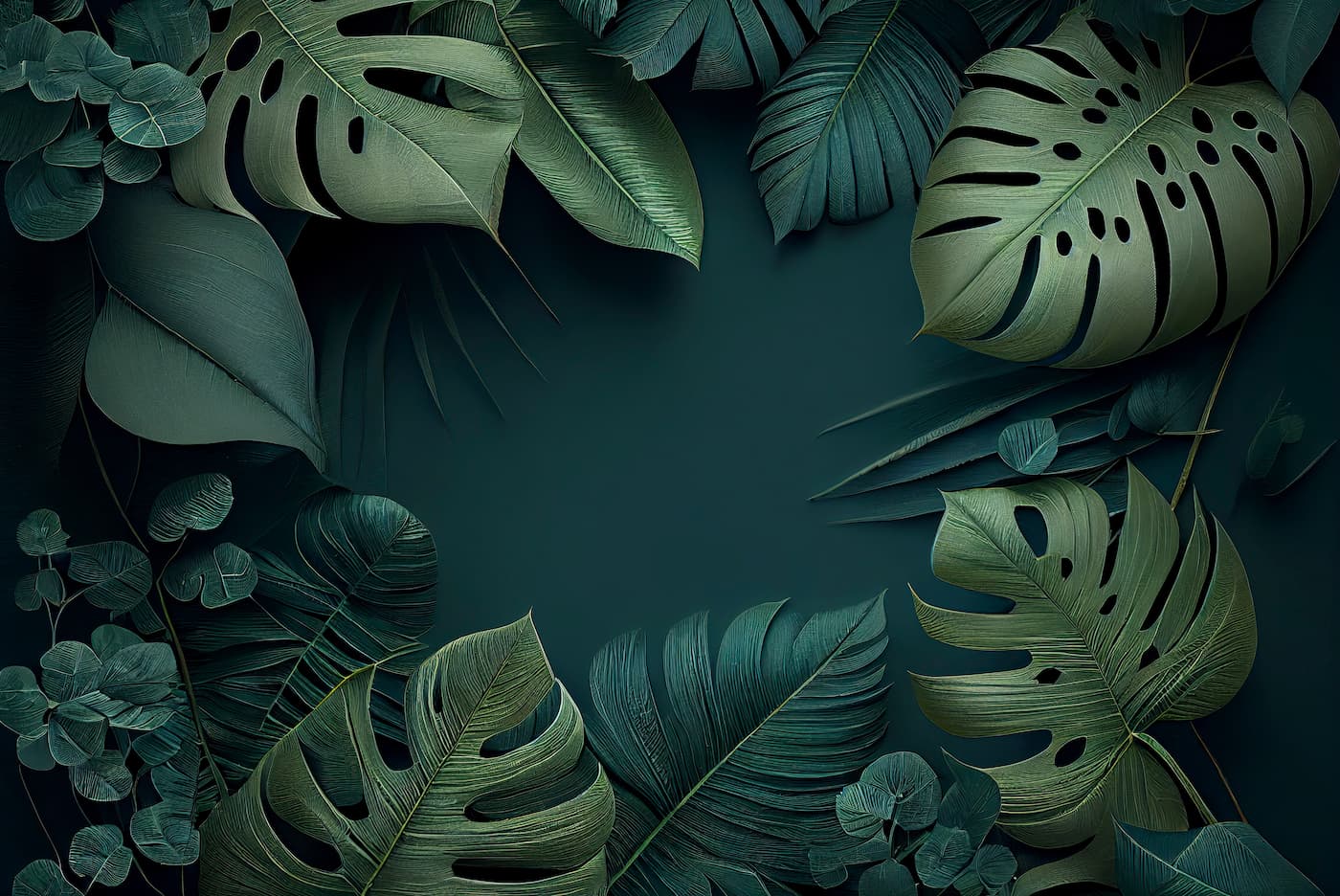 Papier peint feuillage tropical vert kaki