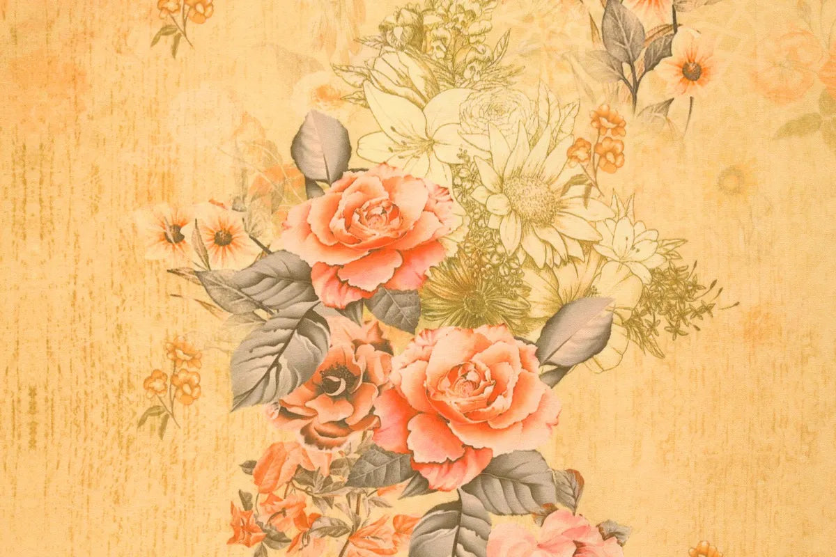Papier peint vintage fleurs orange
