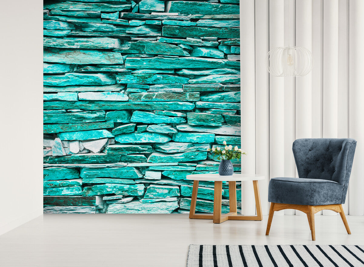 Papier peint brique parement vert
