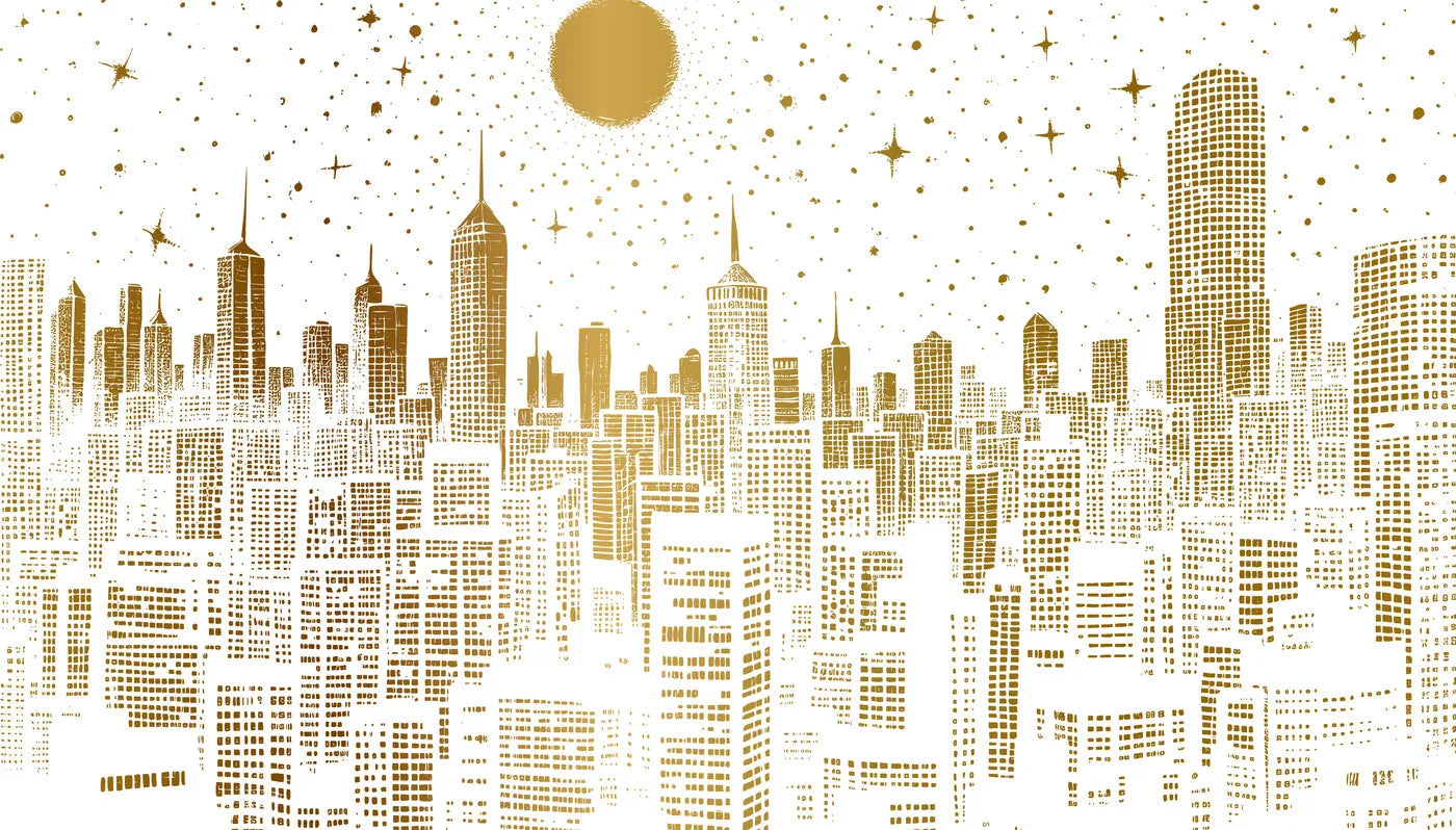 Papier peint paysage abstrait buildings dorés