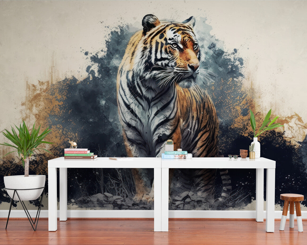 Papier peint tropical tigre bleu