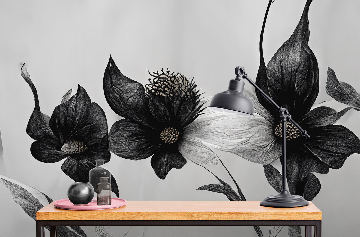 Papier peint fleurs noires tapisserie murale bureau