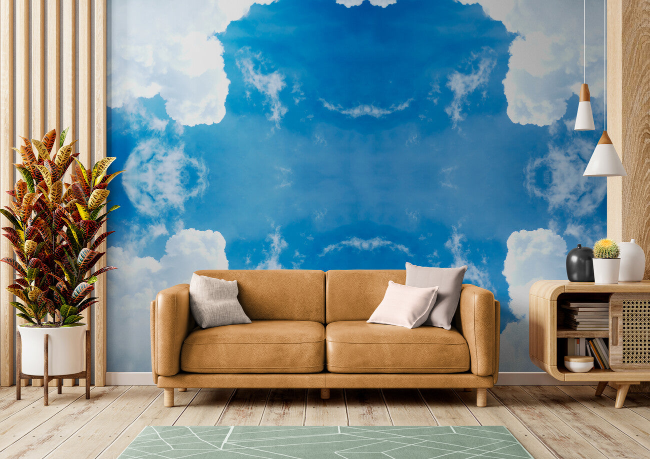 Papier peint ciel bleu et sculpture