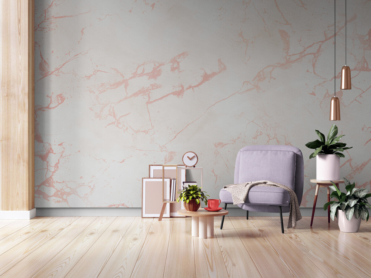 Papier peint marbre blanc et rosé