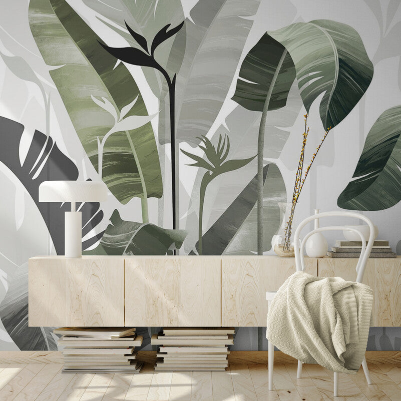 Papier peint feuillage forêt tropicale verte