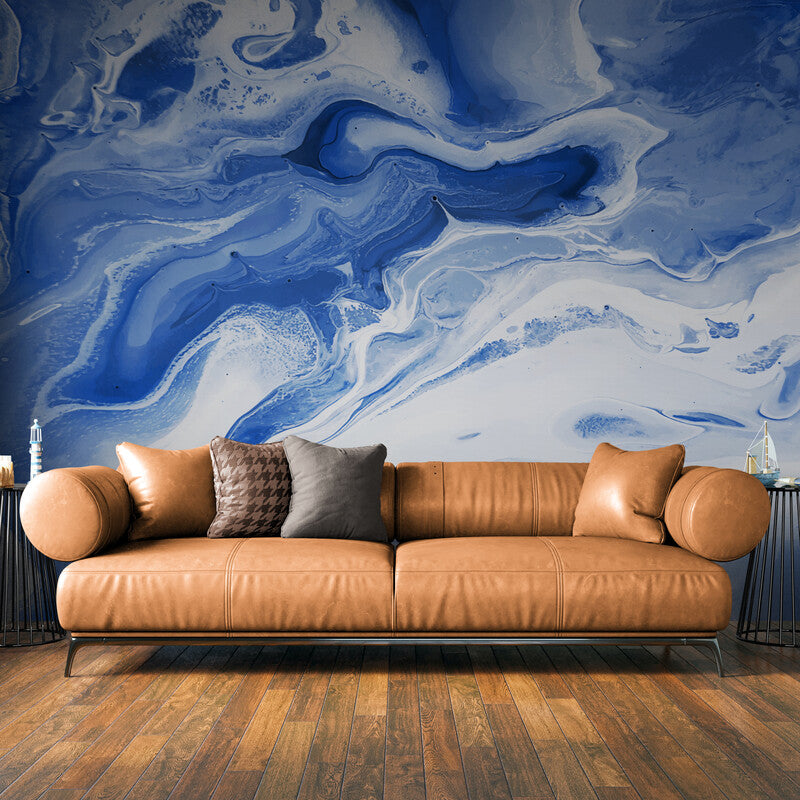 Papier peint marbre bleu et blanc