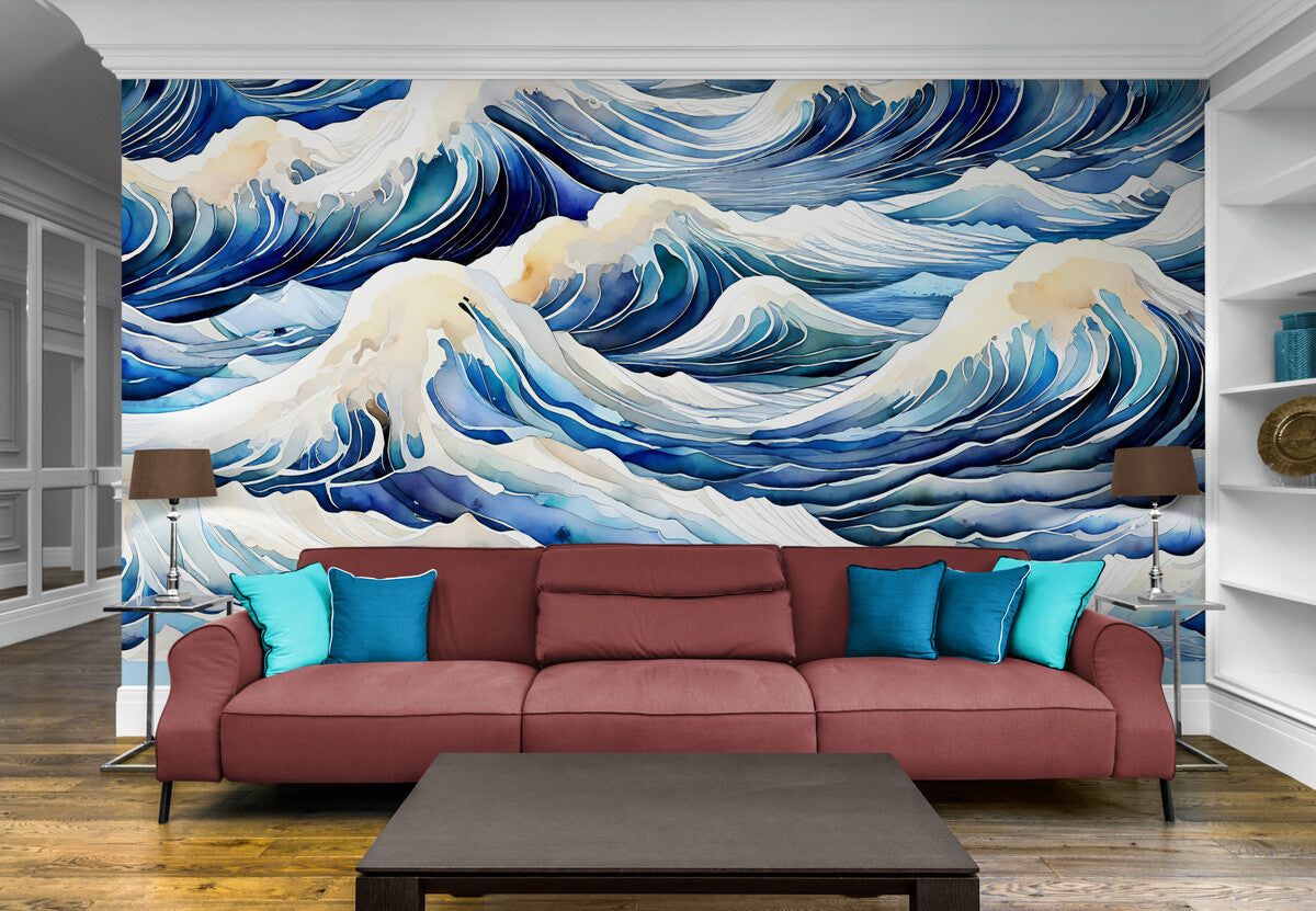 Papier peint vague bleue