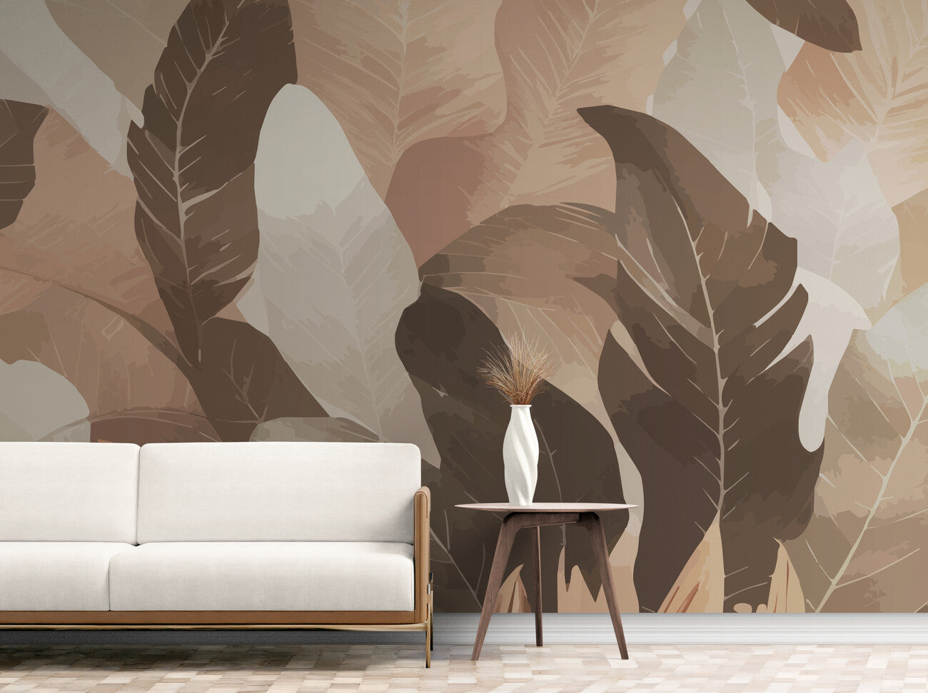 Papier peint abstrait feuilles marrons