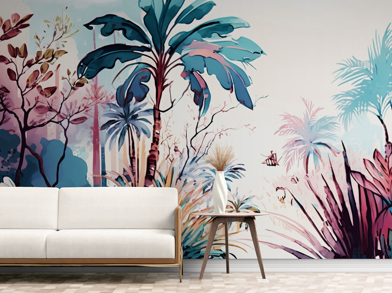 Papier peint forêt tropicale bleu