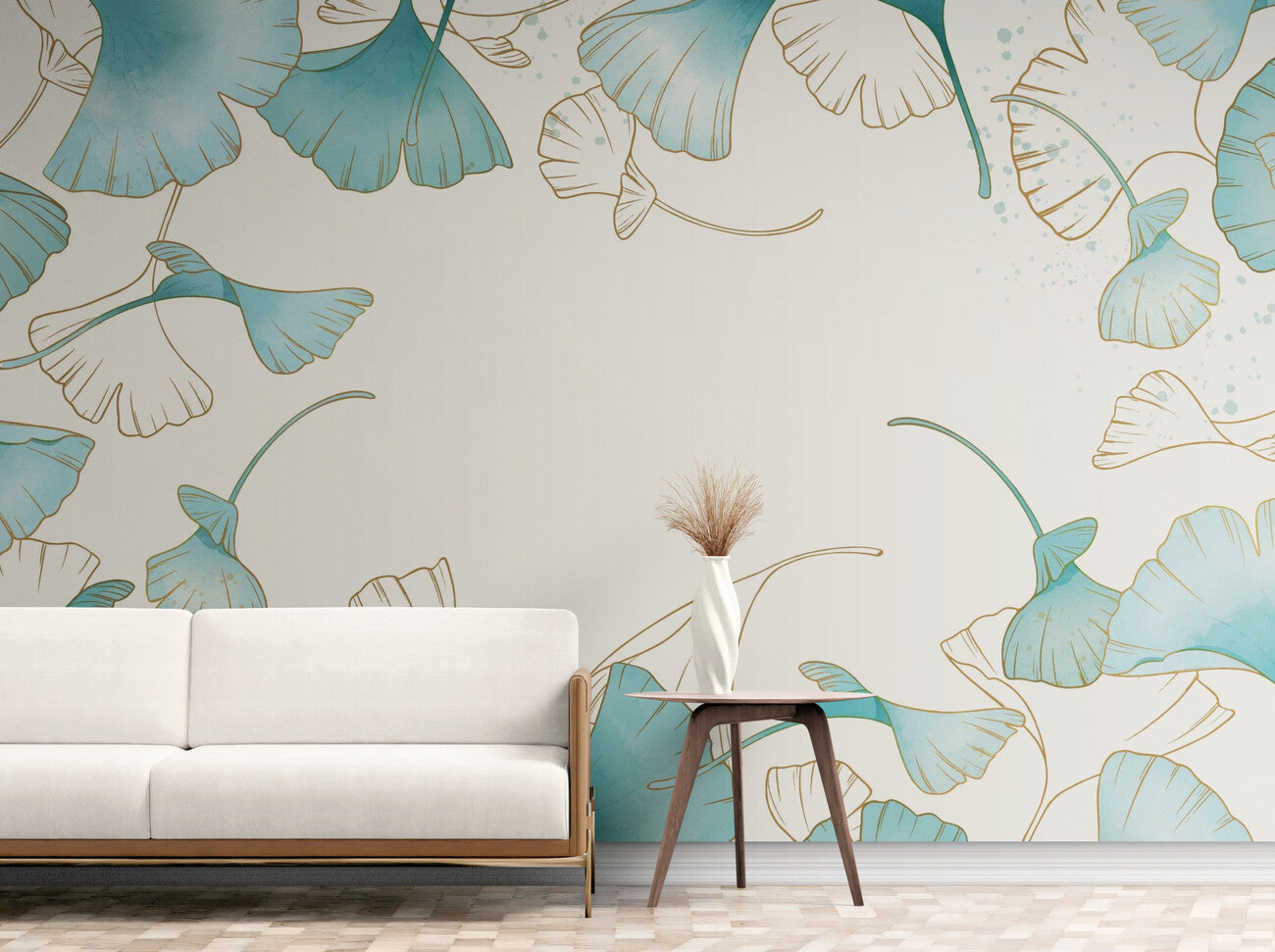 Papier peint feuilles de ginkgo vintage