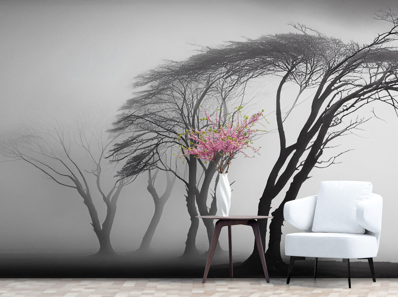 Papier peint arbre noir et blanc
