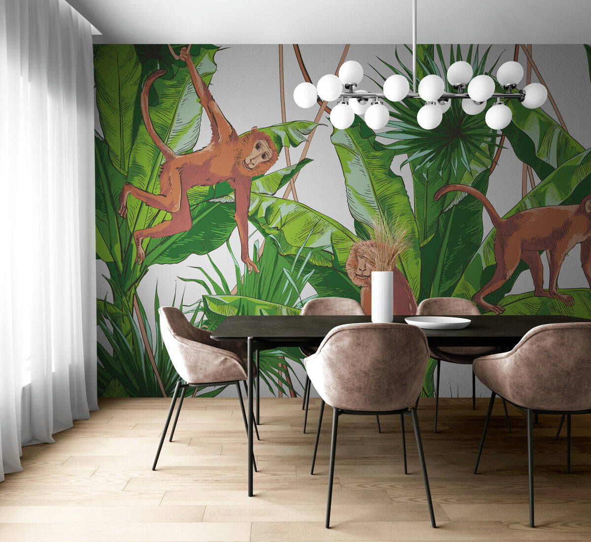 Papier peint jungle tropicale et singes