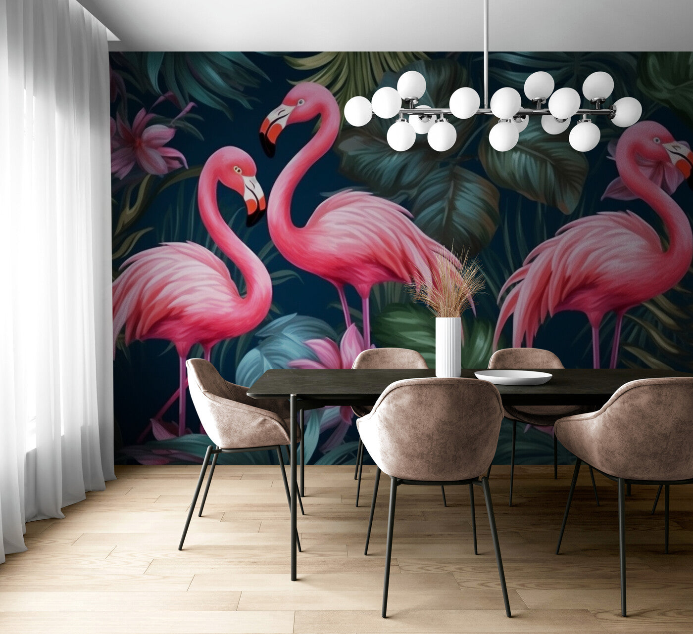 Papier peint jungle tropicale et flamants