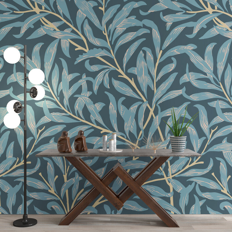 Papier peint feuillage plantes bleus