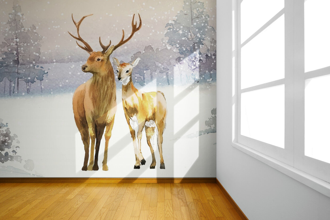 Papier peint cerfs et biche