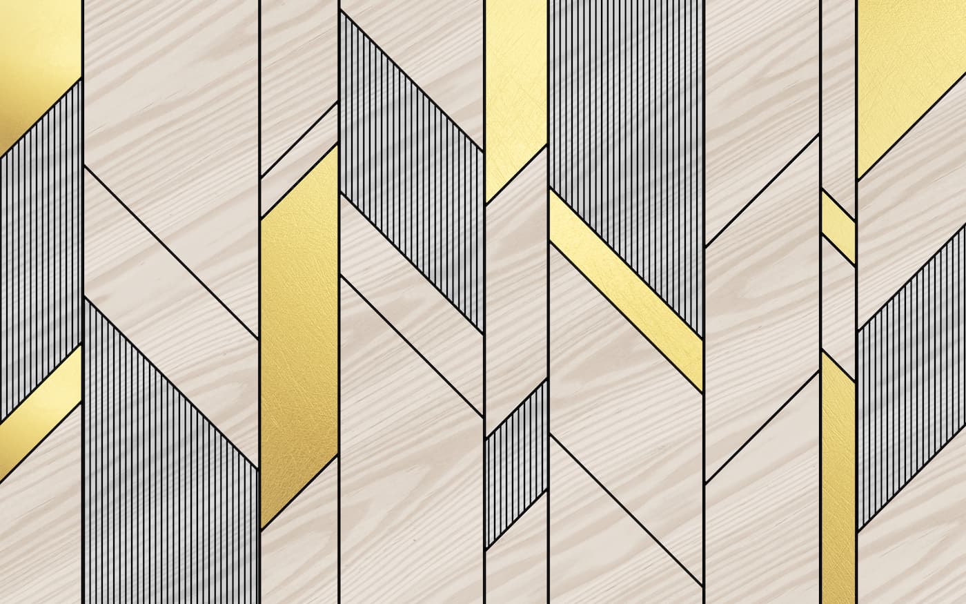 Papier peint lignes géométriques marron, gris, blanc et doré