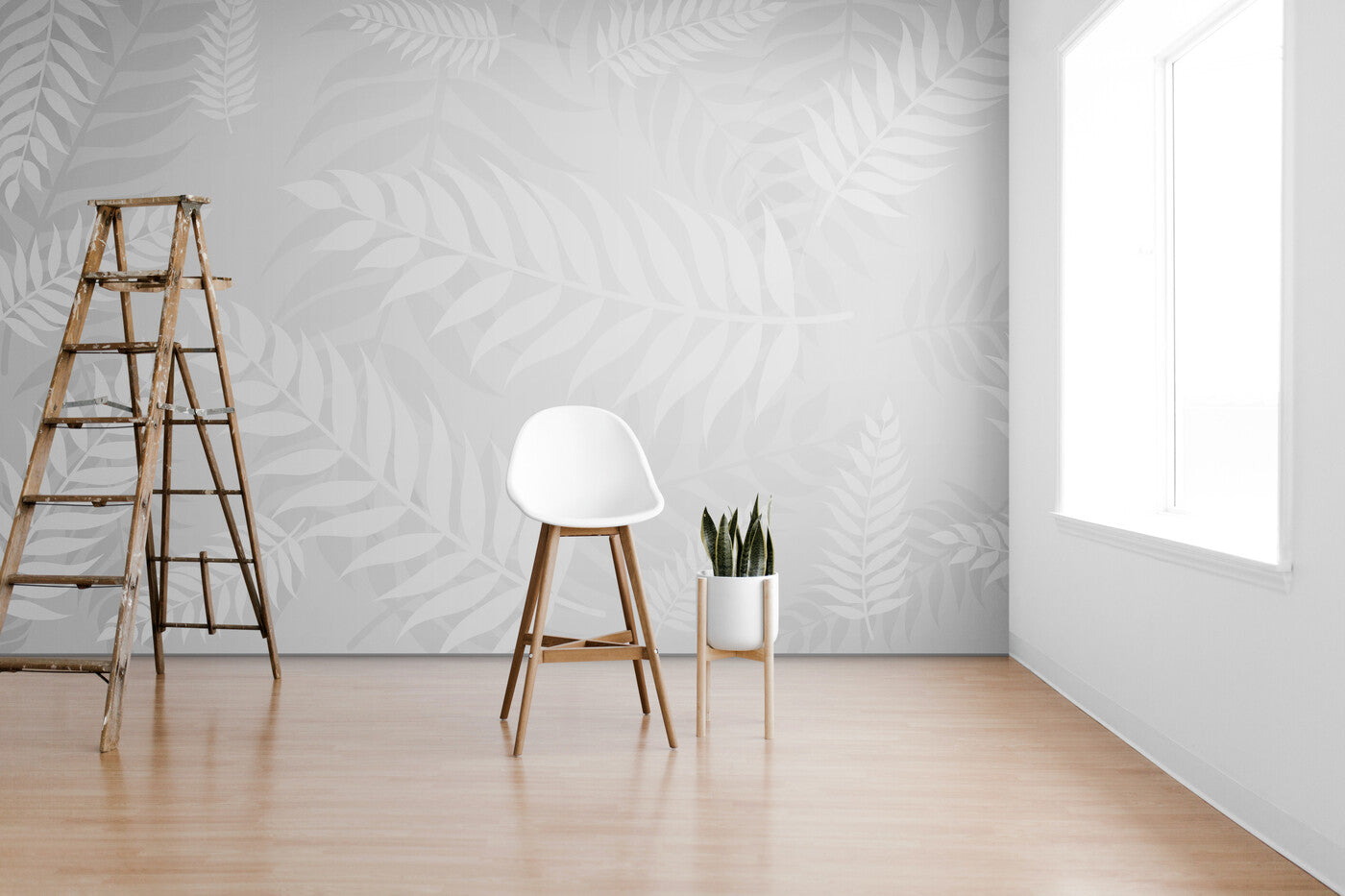 Papier peint feuillage blanc tapisserie murale salon