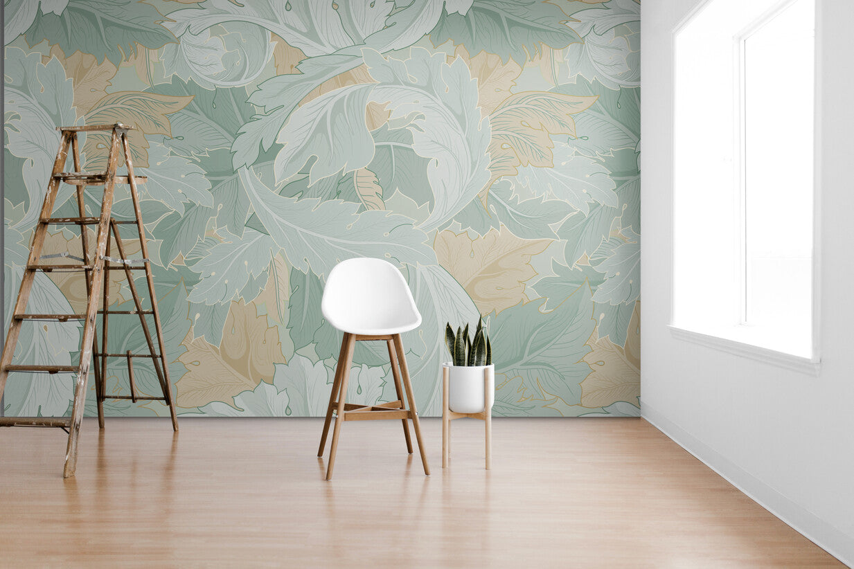 Papier peint feuillage vert clair