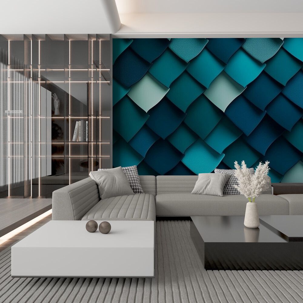 Papier peint 3d bleu canard mur salon tapisserie